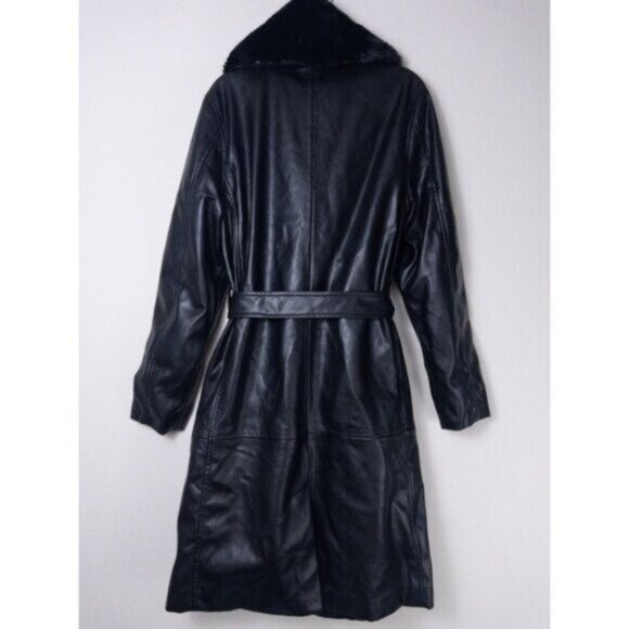 NWT BlankNYC In The Moment Faux Fur Vegan Leather Trench Coat XL Black Belted - Picture 12 of 15